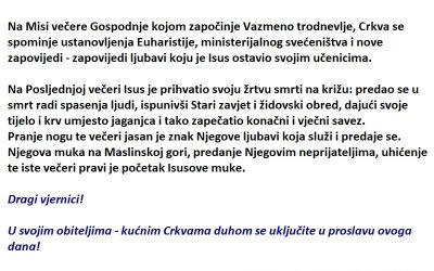 Poruka župnika don Zdravka za Veliki četvrtak